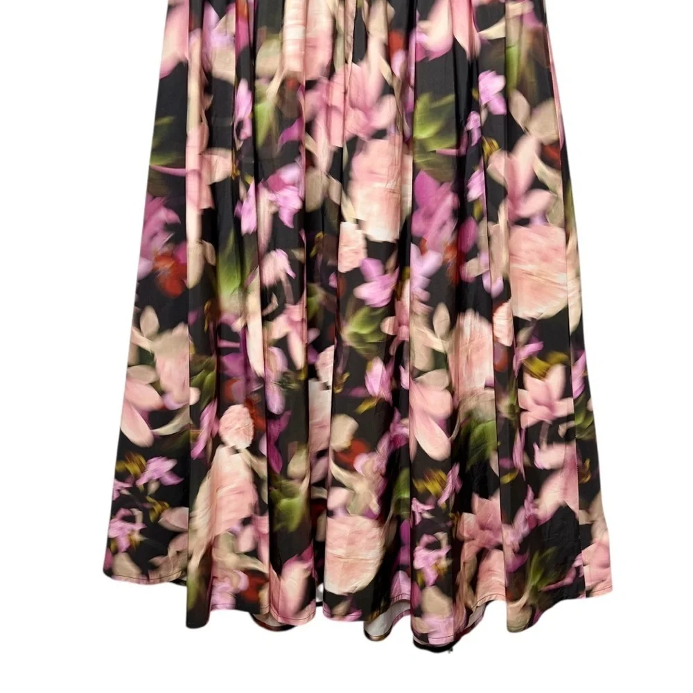 ELOQUII Ruffle Neckline Pink Moody Floral Women’s Midi Dress Sz 16